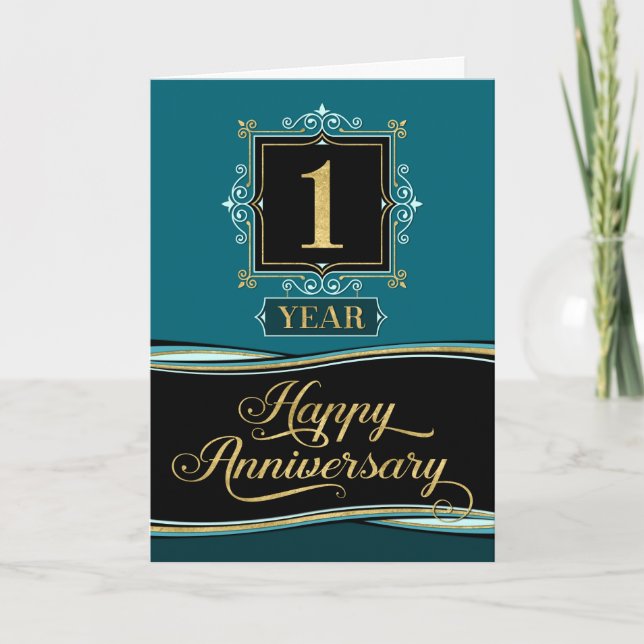 Tarjeta Aniversario de los empleados 1 año de jade formal  (Anverso)