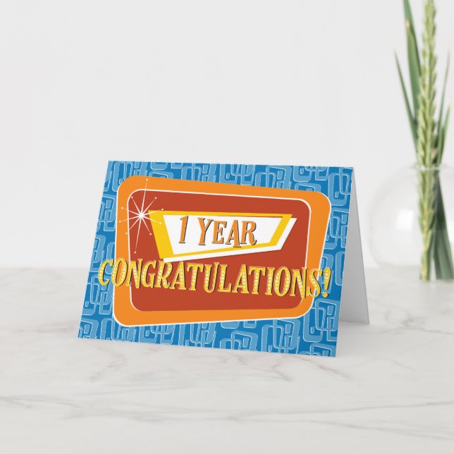 Tarjeta Aniversario de los empleados 1 año Naranja Rojo Az (Anverso)