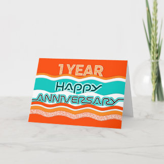 Tarjeta Aniversario de los empleados 1 año ondas coloridas