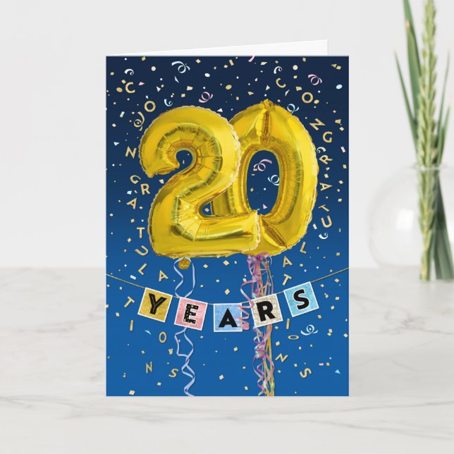 Tarjeta Aniversario de los empleados 20 años - Globos de o (Anverso)