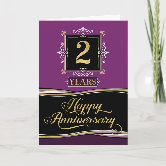 Tarjeta Aniversario de los empleados 2 años Pluma formal d (Anverso)