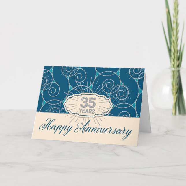 Tarjeta Aniversario de los Empleados 35 años - Nieves azul (Anverso)