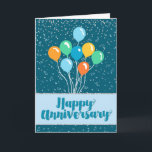 Tarjeta Aniversario de los empleados - Globos y Confetti<br><div class="desc">Esta es una tarjeta de aniversario de los empleados con globos coloridos montados contra un azul oscuro de jade, con elementos decorativos de celebración brillantes creados digitalmente, fondo. En la parte inferior del diseño se encuentra el texto 'Aniversario feliz' en una letra negrita, de efecto mano libre, con un contorno...</div>