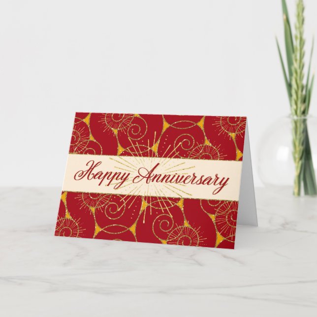 Tarjeta Aniversario de los empleados - Red Swirls (Anverso)