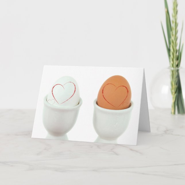 Tarjeta Aniversario de los huevos blancos y marrones (Anverso)