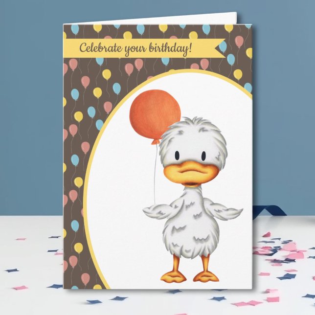 Tarjeta Aniversario de los niños con globos de Duckling (Subido por el creador)
