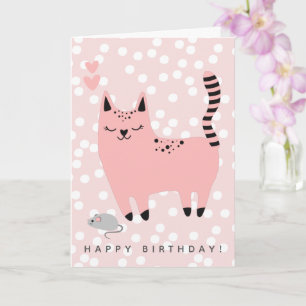 Tarjeta Aniversario de los niños de gatos rosados