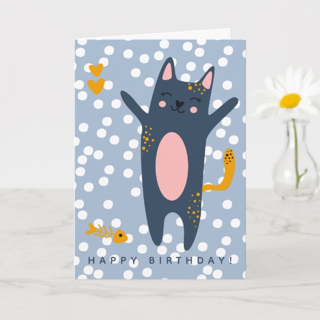 Tarjeta Aniversario de los niños de un gato azul lindo (Planta pequeña)