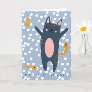 Tarjeta Aniversario de los niños de un gato azul lindo