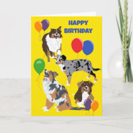 Tarjeta Aniversario de los perros pastores y globos austra