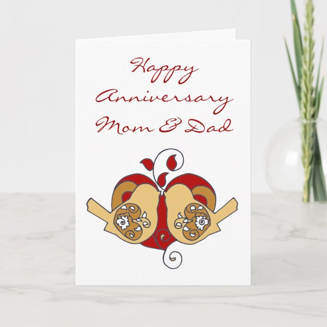 Tarjeta Aniversario de mamá y papá con corazón floral (Anverso)