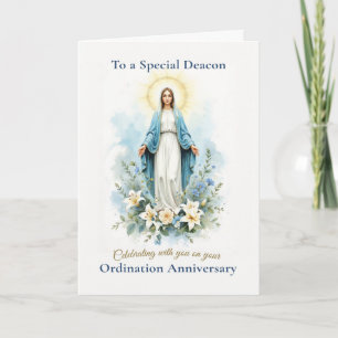 Tarjeta Aniversario de Ordenación Diaconal Bendición Maria