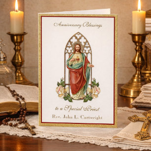 Tarjeta Aniversario de Ordenación Sacerdotal Sagrado Coraz