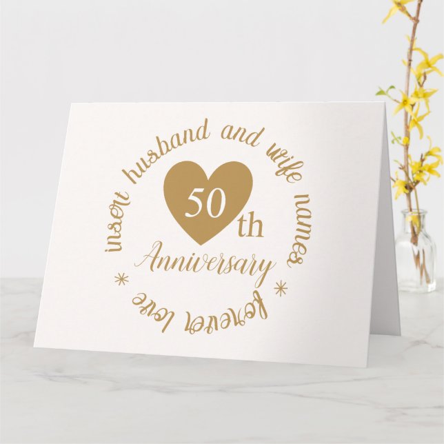 Tarjeta Aniversario de oro Boda personalizado con corazón (flor amarilla)