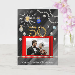 Tarjeta Aniversario de oro número 50 en Navidad 2 fotos