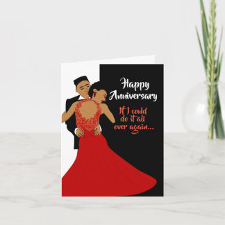 Tarjeta Aniversario de pareja afroamericana en blanco y ne