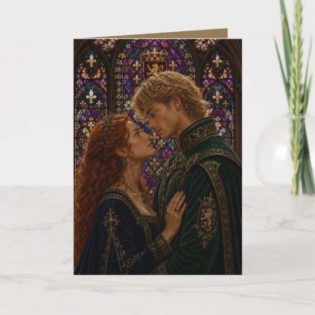 Tarjeta Aniversario de pareja medieval San Valentín (Anverso)
