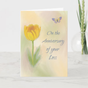 Tarjeta Aniversario de Pérdida Flor de Acuarela con Maripo