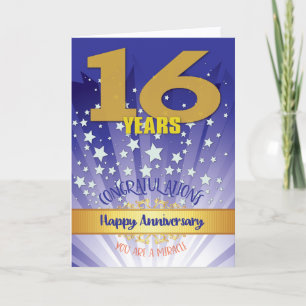 Tarjeta Aniversario de Recuperación de 16 Años Número en N