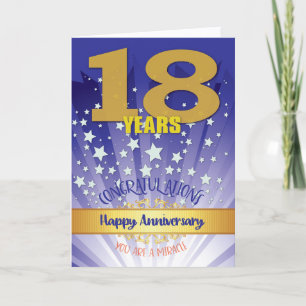 Tarjeta Aniversario de recuperación de 18 años en negrita