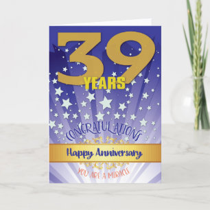 Tarjeta Aniversario de recuperación de 39 años en negrita