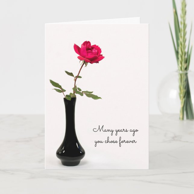 Tarjeta aniversario de rosa rojo único (Anverso)
