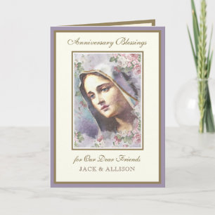 Tarjeta Aniversario de Rosas Religiosas Virgen María Vinta
