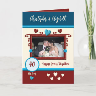 Tarjeta Aniversario de Ruby 40 añada nombres de fotos azul