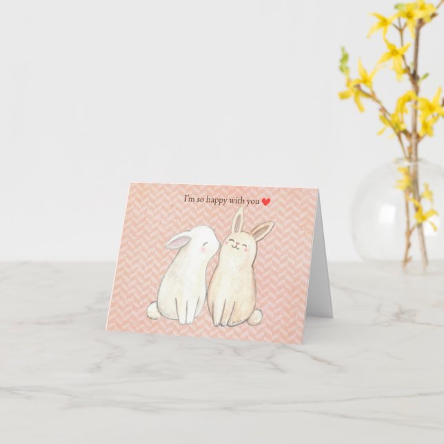 Tarjeta Aniversario de San Valentín de conejo lindo (flor amarilla)