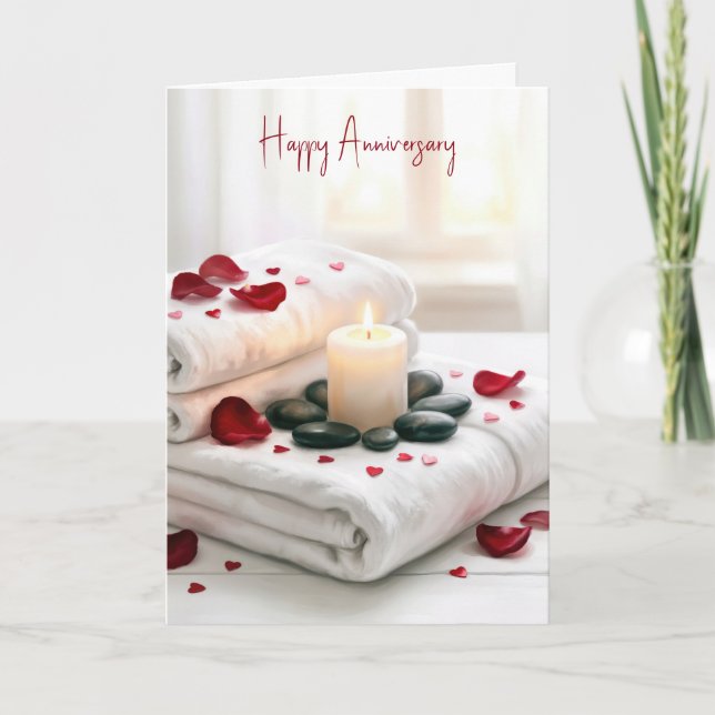 Tarjeta Aniversario de Spa con Pétalos de Rosa (Anverso)