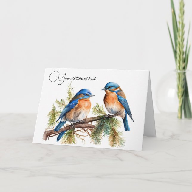 Tarjeta Aniversario de Watercolor Bluebirds (Anverso)