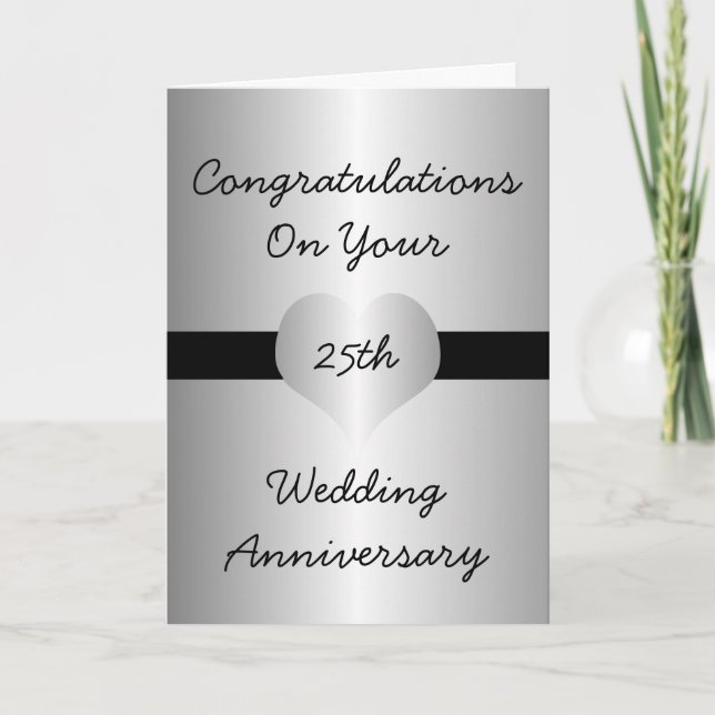 Tarjeta Aniversario del 25° Boda personalizado del Corazón (Anverso)