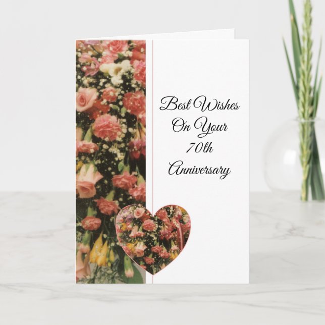 Tarjeta Aniversario del 70° Boda de Floral Personalizada (Anverso)