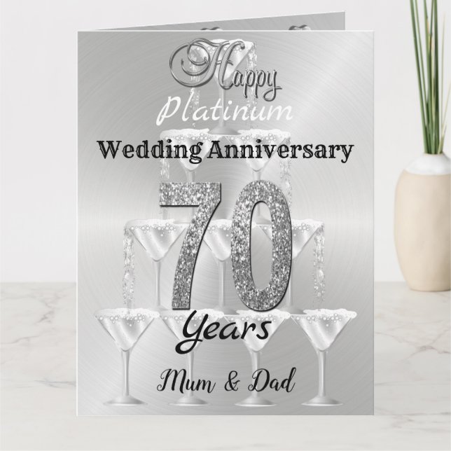 Tarjeta Aniversario del 70° Boda Platino personalizado (Anverso)