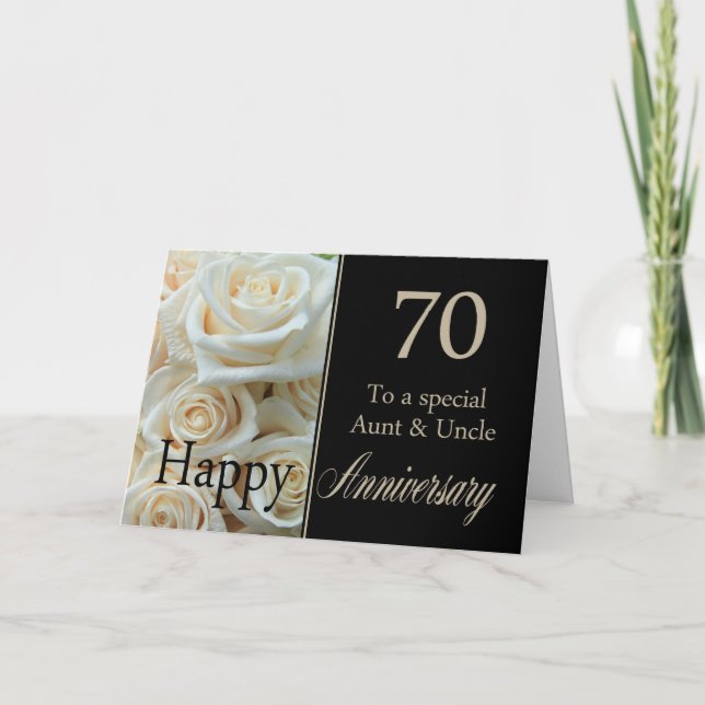 Tarjeta Aniversario del 70 de Boda Tía y rosas tías rosada (Anverso)