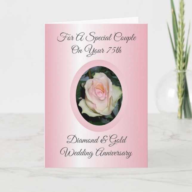 Tarjeta Aniversario del 75° Boda personalizado de Rosa Ros (Anverso)