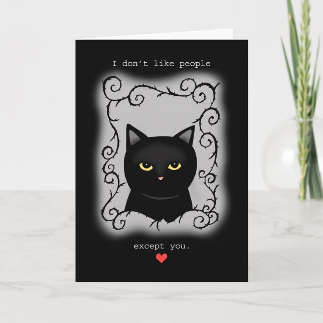 Tarjeta Aniversario del amor del gato negro gruñón de San  (Anverso)