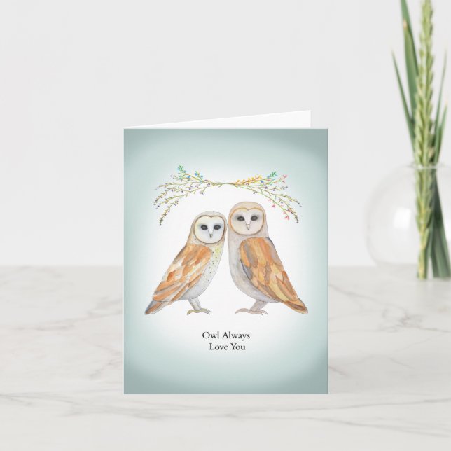 Tarjeta Aniversario del Aniversario de la Pareja de Lechuz (Anverso)