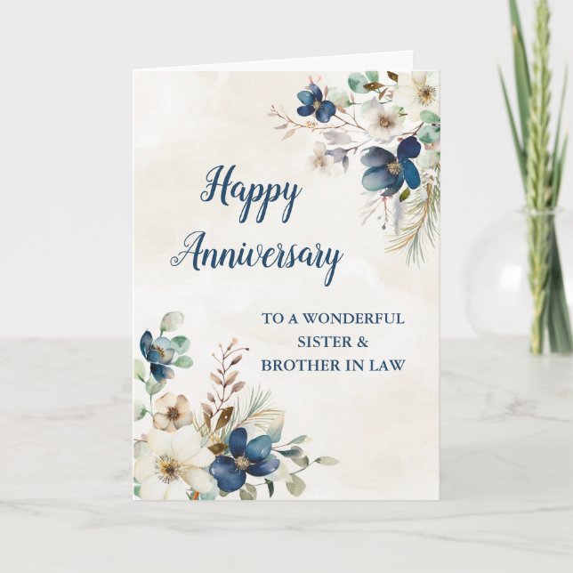 Tarjeta Aniversario del Boda de Hermano Azul y Hermano en  (Anverso)