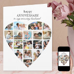 Tarjeta Aniversario del Boda de la forma del corazón 18 Co<br><div class="desc">Tarjeta de foto del Aniversario Feliz para tu esposo o esposa. La plantilla está configurada para que agregue 18 de sus fotos favoritas, así como para personalizar la redacción en la parte delantera, el mensaje personalizado dentro y el año posterior. Sus imágenes se muestran en una combinación de paisajes retratos...</div>