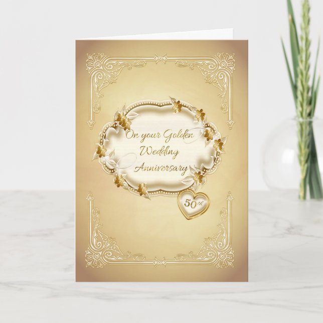 Tarjeta Aniversario del Boda de Oro, 50 (Anverso)