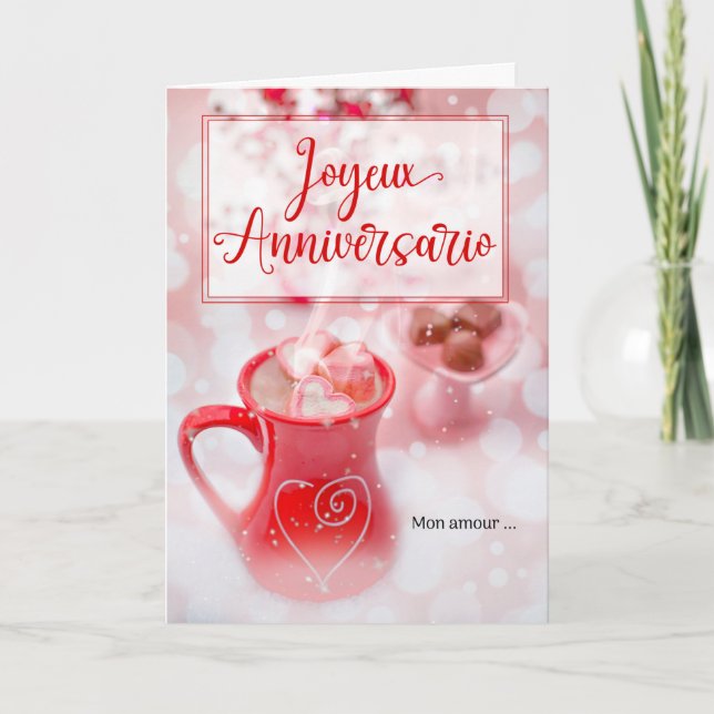 Tarjeta Aniversario del Boda FRANCÉS Amor y romance (Anverso)