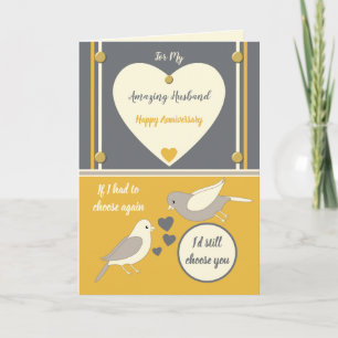 Tarjeta Aniversario del Boda naranja gris del marido asomb