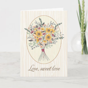 Tarjeta Aniversario del Boda Sunflower Bouquet Madera Rusa