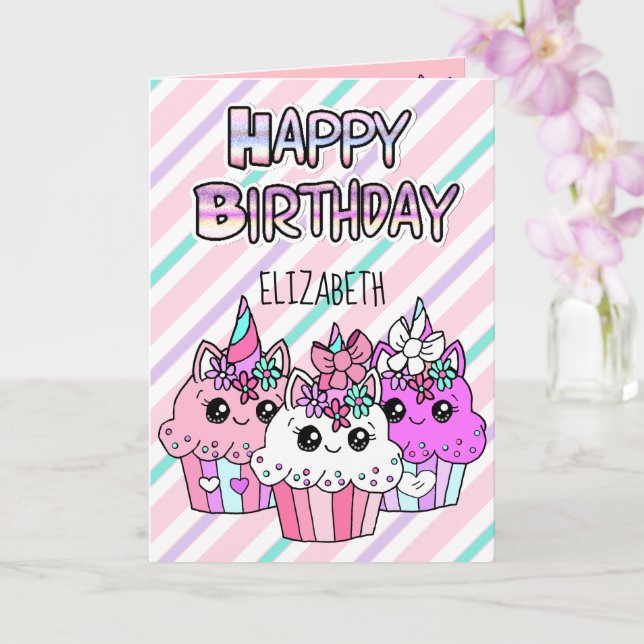 Tarjeta Aniversario del Chica de Cupcakes Whimsical (Orquídea)
