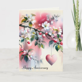 Tarjeta Aniversario del Corazón del Árbol de Crabapple