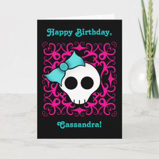 Tarjeta Aniversario del cráneo gótico lindo para chicas de