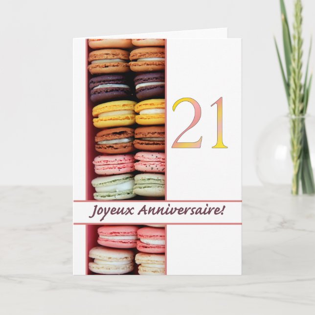 Tarjeta ¡Aniversario del cumpleaños 21 de Francia Macaron- (Anverso)