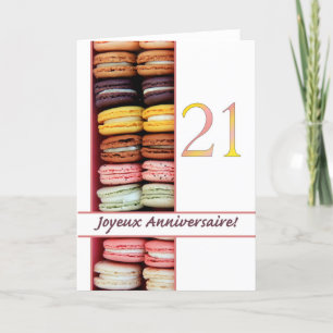 Tarjeta ¡Aniversario del cumpleaños 21 de Francia Macaron-