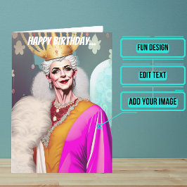 Tarjeta Aniversario del cumpleaños divertido de la Reina R